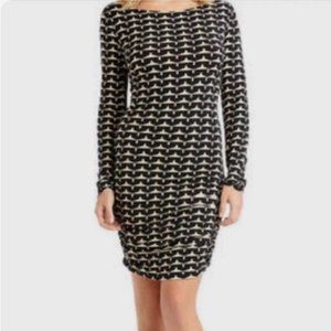 Rachel Rachel Roy Ruched Dress XL Bodycon Black & Cream Color Boat Neck Long Sle